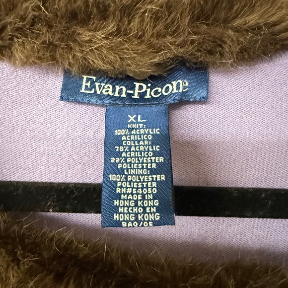 Evan-Picone Lavender Knit Sweater Faux Fur Trim Neck XL cottage cozy - Picture 3 of 9
